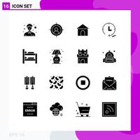 Pictogram Set of 16 Simple Solid Glyphs of home bunk hose bed time Editable Vector Design Elements