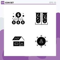 4 User Interface Solid Glyph Pack of modern Signs and Symbols of money build money lab test home Editable Vector Design Elements