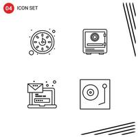 4 Thematic Vector Filledline Flat Colors and Editable Symbols of clock security safe lock email Editable Vector Design Elements