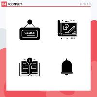 User Interface Pack of 4 Basic Solid Glyphs of marketing bulb close draft book Editable Vector Design Elements