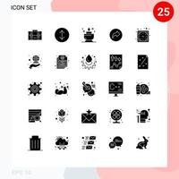 Pack of 25 Modern Solid Glyphs Signs and Symbols for Web Print Media such as coverage wall clock ent timer ui Editable Vector Design Elements