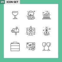 Mobile Interface Outline Set of 9 Pictograms of rocket postoffice economics mail box mail Editable Vector Design Elements