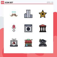 9 User Interface Filledline Flat Color Pack of modern Signs and Symbols of ui record housing microphone holiday Editable Vector Design Elements