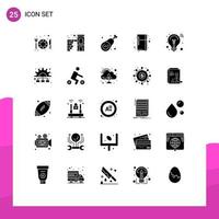 Group of 25 Solid Glyphs Signs and Symbols for innovation bulb bone refrigerator electronic device Editable Vector Design Elements