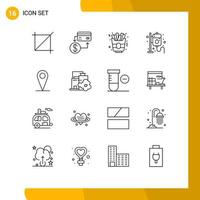 Mobile Interface Outline Set of 16 Pictograms of factory map food location medicine Editable Vector Design Elements