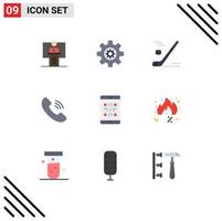 User Interface Pack of 9 Basic Flat Colors of phone call setting ice hockey winter Editable Vector Design Elements