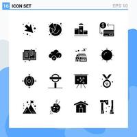 16 Thematic Vector Solid Glyphs and Editable Symbols of books society first credit cash Editable Vector Design Elements