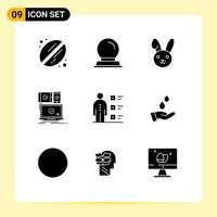 9 Thematic Vector Solid Glyphs and Editable Symbols of personal checklist rabbit abilities responsive Editable Vector Design Elements