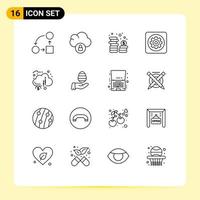 Pack of 16 Modern Outlines Signs and Symbols for Web Print Media such as crowd funding setting cash option gear Editable Vector Design Elements