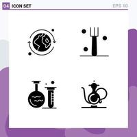 Set of 4 Commercial Solid Glyphs pack for earth education fork tube cup Editable Vector Design Elements