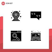 Group of 4 Solid Glyphs Signs and Symbols for wheel optimize play quote search Editable Vector Design Elements