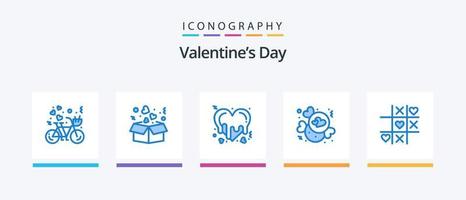 paquete de iconos azul 5 del día de san valentín que incluye el juego. amar. amar. chocolate. romance. diseño de iconos creativos vector