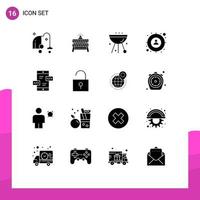 Solid Glyph Pack of 16 Universal Symbols of target goal road focus food Editable Vector Design Elements