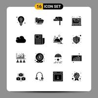 Group of 16 Solid Glyphs Signs and Symbols for data study safe online box Editable Vector Design Elements