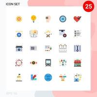 25 User Interface Flat Color Pack of modern Signs and Symbols of beat medical think digital blocker Editable Vector Design Elements