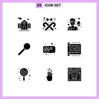 9 Universal Solid Glyphs Set for Web and Mobile Applications mask carnival rugby player mark pin Editable Vector Design Elements