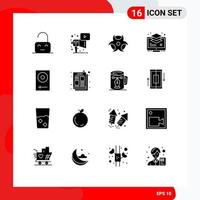 Pack of 16 creative Solid Glyphs of devices monitor education buffer layer Editable Vector Design Elements