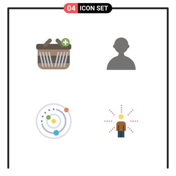 Pack of 4 Modern Flat Icons Signs and Symbols for Web Print Media such as basket planets orbiting add basic sphere Editable Vector Design Elements