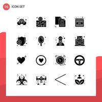 Editable Vector Line Pack of 16 Simple Solid Glyphs of insurance online copy video browser Editable Vector Design Elements