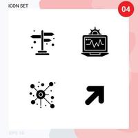 Modern Set of 4 Solid Glyphs Pictograph of direction network cross road setting connection Editable Vector Design Elements