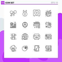 16 Outline concept for Websites Mobile and Apps money insurance devices salad cucumber Editable Vector Design Elements