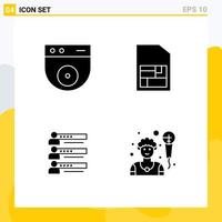 Mobile Interface Solid Glyph Set of 4 Pictograms of cam profile mobile sim skills statistics Editable Vector Design Elements