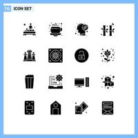 Group of 16 Modern Solid Glyphs Set for computer gree disc chinese bamboo Editable Vector Design Elements