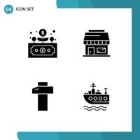 Pack of 4 Modern Solid Glyphs Signs and Symbols for Web Print Media such as business tools grow webshop swim Editable Vector Design Elements