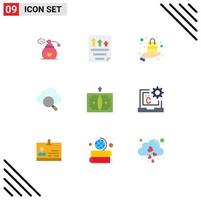 Pack of 9 Modern Flat Colors Signs and Symbols for Web Print Media such as finance back present research cloud Editable Vector Design Elements