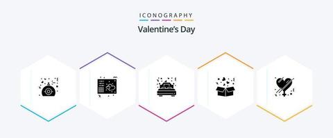 paquete de iconos de 25 glifos del día de san valentín que incluye amor. entrega. música. caja. boda vector