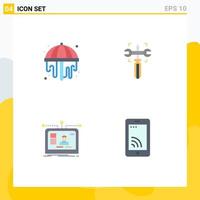 Pack of 4 creative Flat Icons of shower user setting screw design Editable Vector Design Elements