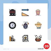 Mobile Interface Filledline Flat Color Set of 9 Pictograms of technology hardware popcorn computer tools Editable Vector Design Elements