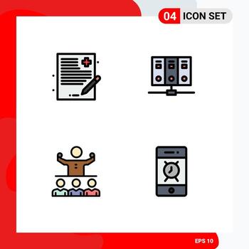 paquete de 4 colores planos creativos de línea de relleno de elementos de diseño de vector editables de tutoría de servidor de historial de crecimiento médico