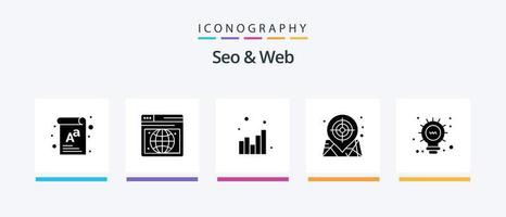 Seo and Web Glyph 5 Icon Pack Including bulb. web. chart. web. location. Creative Icons Design vector