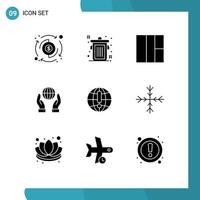 9 Creative Icons Modern Signs and Symbols of snow browser wireframe internet power Editable Vector Design Elements