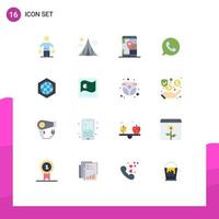 Pack of 16 Modern Flat Colors Signs and Symbols for Web Print Media such as watts app chat landmark app location Editable Pack of Creative Vector Design Elements