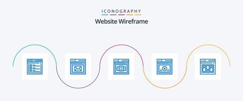 Website Wireframe Blue 5 Icon Pack Including website. secure. page. page. control vector