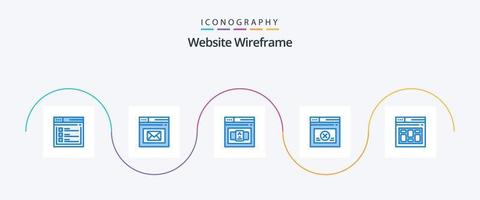 paquete de iconos azul 5 de estructura alámbrica del sitio web que incluye el sitio web. seguro. página. página. control vector