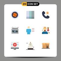 símbolos de iconos universales grupo de 9 colores planos modernos de líneas de análisis corporal programar calendario elementos de diseño vectorial editables vector