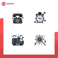 Modern Set of 4 Filledline Flat Colors and symbols such as communication ambulance call clock health Editable Vector Design Elements