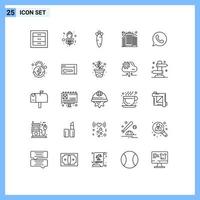 Group of 25 Lines Signs and Symbols for watts app chat food app city Editable Vector Design Elements