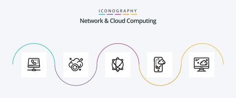 paquete de iconos de la línea 5 de red y computación en la nube que incluye la nube. móvil. tecnología. conexión. mundo vector