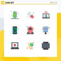 Group of 9 Flat Colors Signs and Symbols for phone lock atom app gps Editable Vector Design Elements