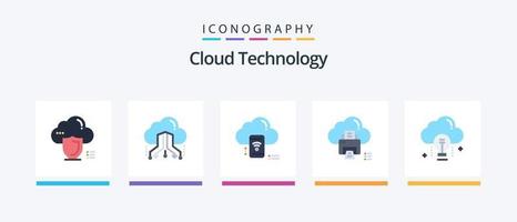 Cloud Technology Flat 5 Icon Pack Including print. cloud. network. connected. cloud. Creative Icons Design vector