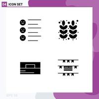 Pack of 4 Modern Solid Glyphs Signs and Symbols for Web Print Media such as format accessories emojis grain man Editable Vector Design Elements