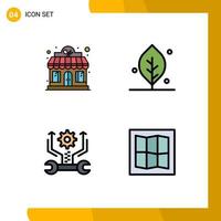 Pack of 4 Modern Filledline Flat Colors Signs and Symbols for Web Print Media such as hotel gear store nature tools Editable Vector Design Elements