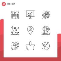 Mobile Interface Outline Set of 9 Pictograms of map weather presentation cloud message Editable Vector Design Elements