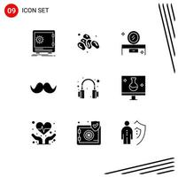 9 concepto de glifo sólido para sitios web móviles y aplicaciones hombres movember salón de belleza espejo hipster mesa de espejo elementos de diseño vectorial editables vector