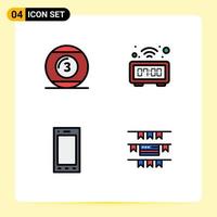 Set of 4 Vector Filledline Flat Colors on Grid for cue ball devices play digital phone Editable Vector Design Elements