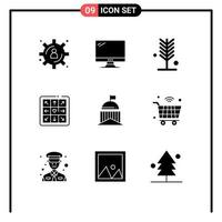 Group of 9 Modern Solid Glyphs Set for flag play eco game tree Editable Vector Design Elements